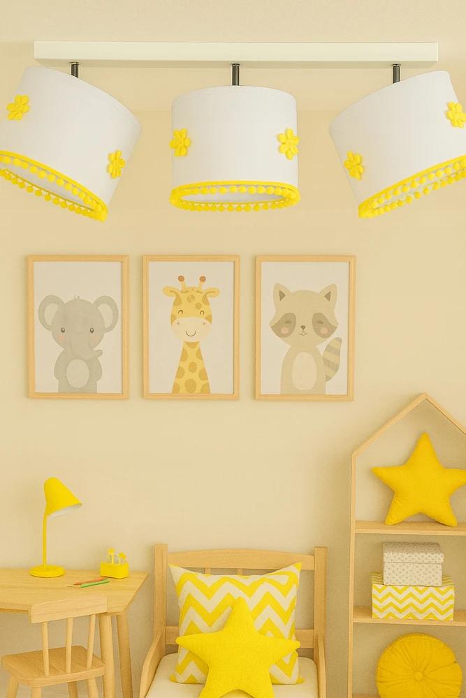Bez Marki LAMPA SUFITOWA POTRÓJNA LISTWA 60cm DLA DZIECI Baltai Geltona KWIATKI BOHO