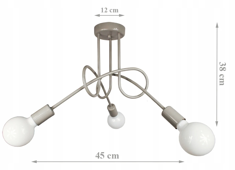 Lubinis šviestuvas Bez Marki LAMPA SUFITOWA ŻYRANDOL EDISON 3 LED Pilka WISZĄCA