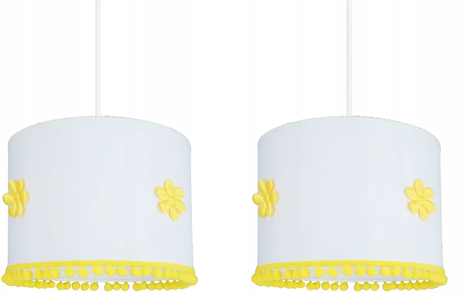 Bez Marki LAMPA WISZĄCA 80cm ABAŻUR KWIATY PASTELOWA Baltai-Geltona DO POKOJU DZIECKA