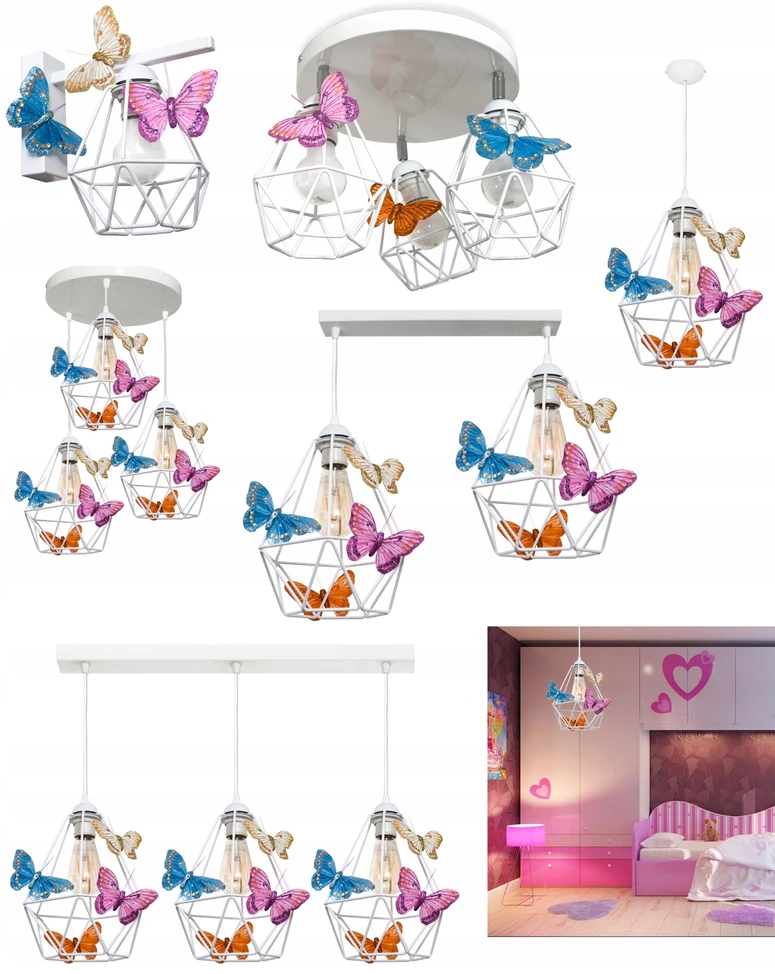 Bez Marki Lampa wisząca sufitowa żyrandol do pokoju dziecięcego MOTYLEK 4 balta loft