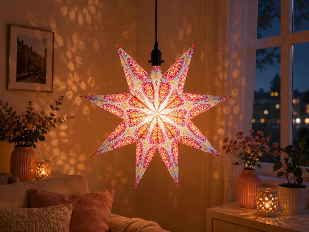 Bez Marki Lampion wiszący Gwiazda 3D rožinė papierowy 30 cm su oprawką E27