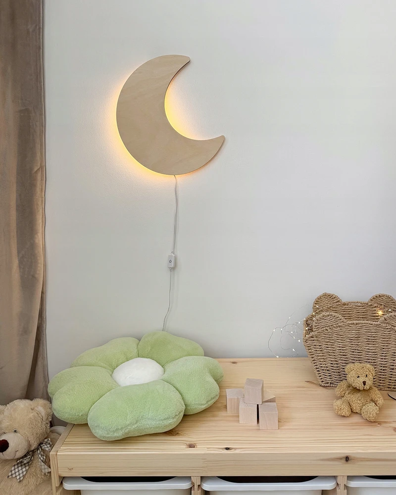 Teka Bez Marki Lampka Drewniany Księżyc - drewniana lampka LED do pokoju dziecięcego