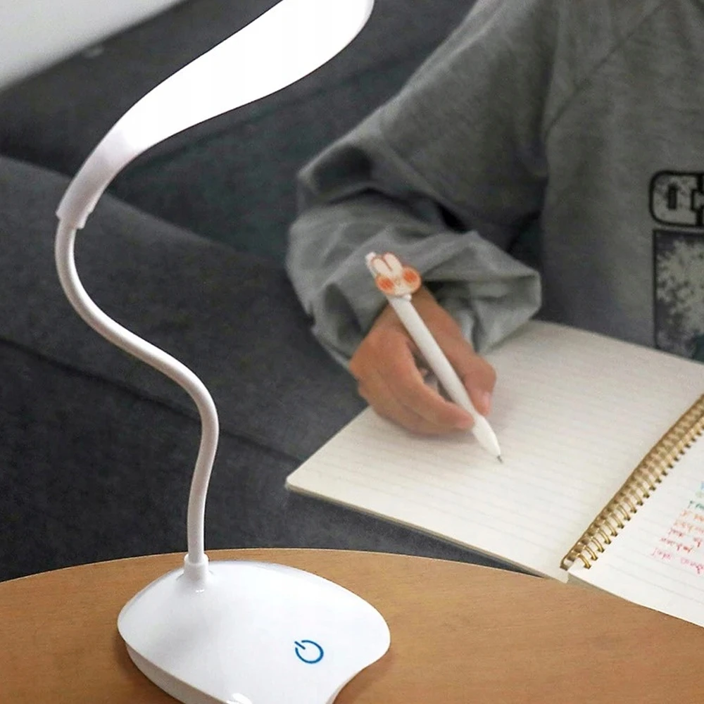 Bez Marki LAMPKA LED BIURKOWA SZKOLNA DOTYK USB REGULOWANA DO CZYTANIA 3 TRYBY BALTA