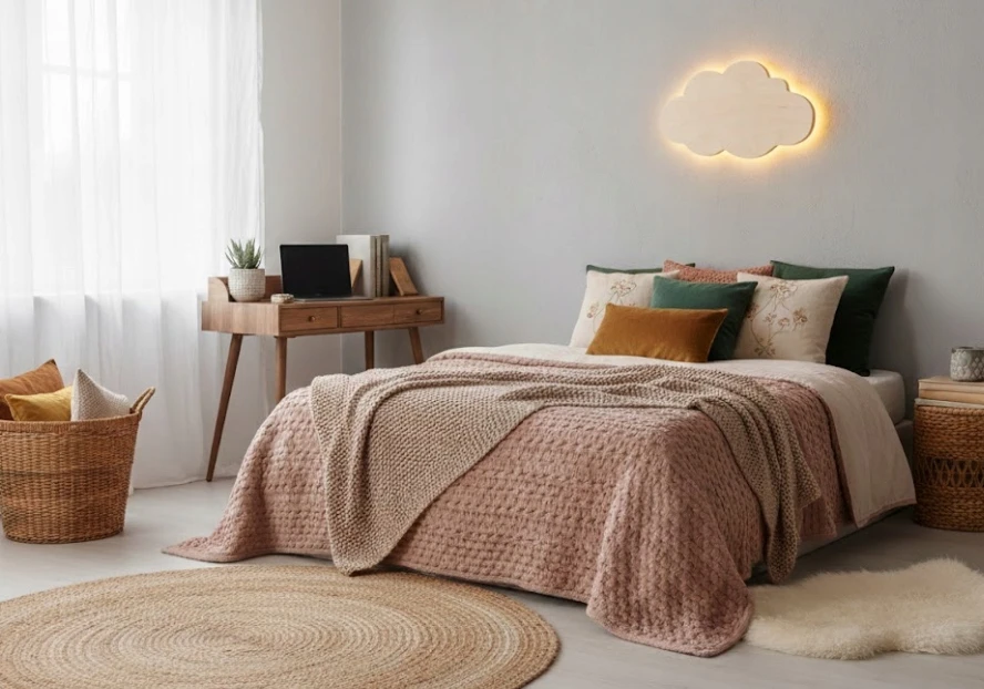 Bez Marki Lampka LED CHMURKA Drewniana Naturalna Kinkiet Ścienny 230V Boho L