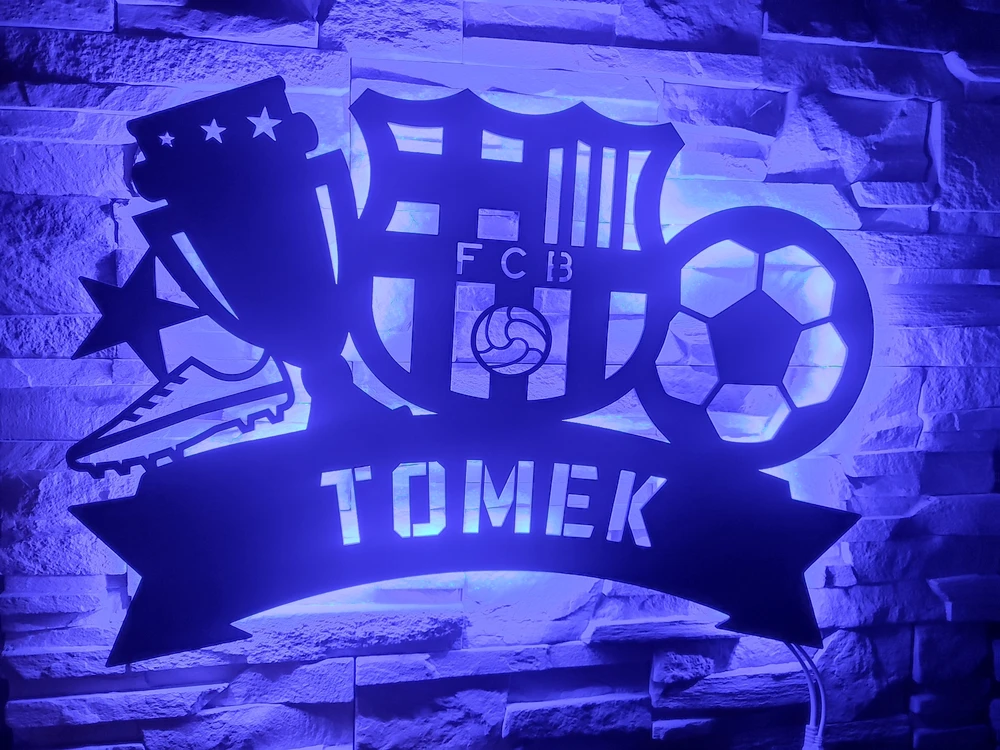Bez Marki Lampka LED IMIĘ XL 67cmx47cm Herb FC Barcelona Obraz 3D Futbolo kamuolys FCB