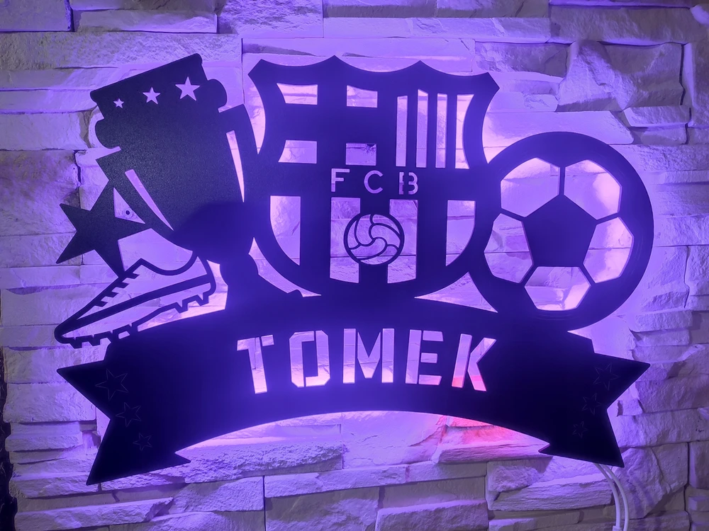 Bez Marki Lampka LED IMIĘ XL 67cmx47cm Herb FC Barcelona Obraz 3D Futbolo kamuolys FCB