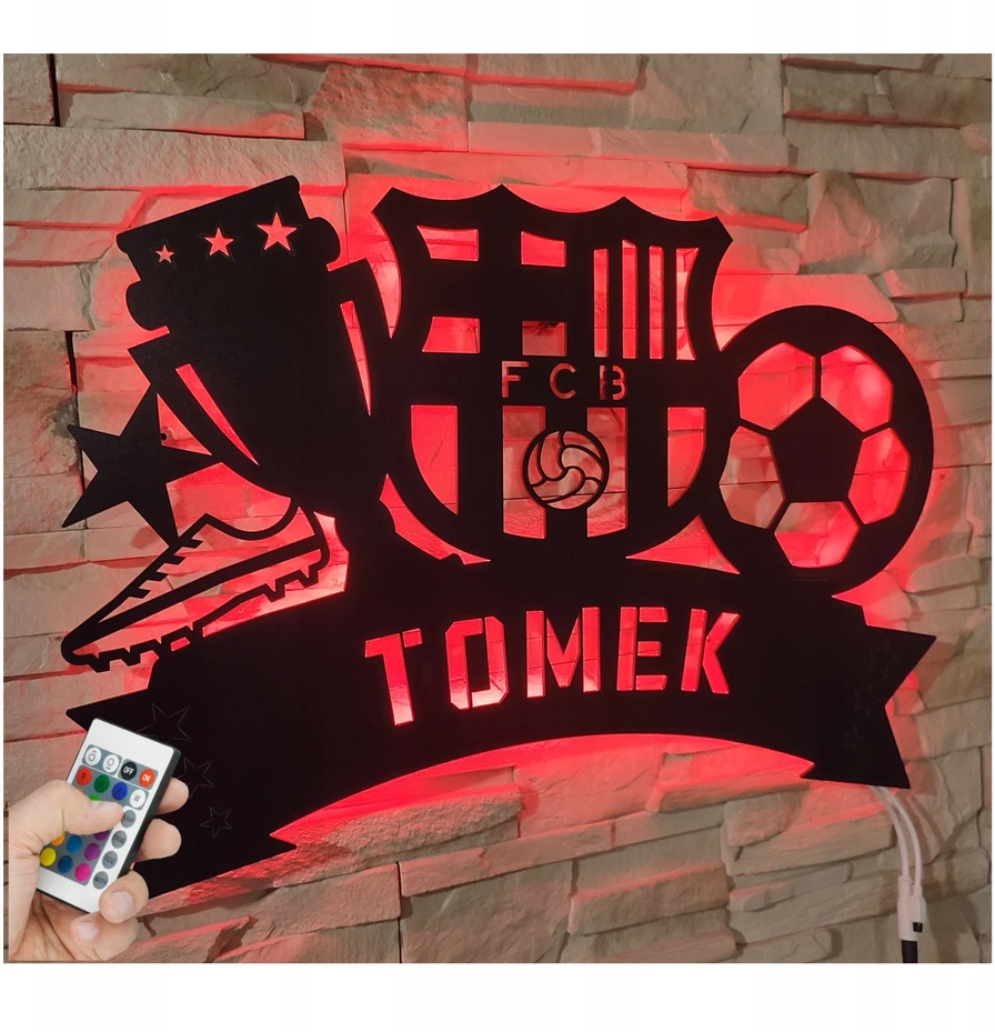 Bez Marki Lampka LED IMIĘ XL 67cmx47cm Herb FC Barcelona Obraz 3D Futbolo kamuolys FCB