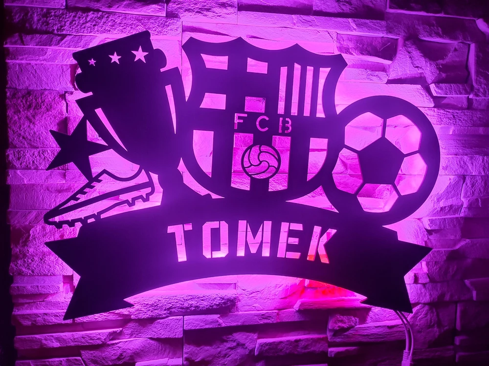 Bez Marki Lampka LED IMIĘ XL 67cmx47cm Herb FC Barcelona Obraz 3D Futbolo kamuolys FCB