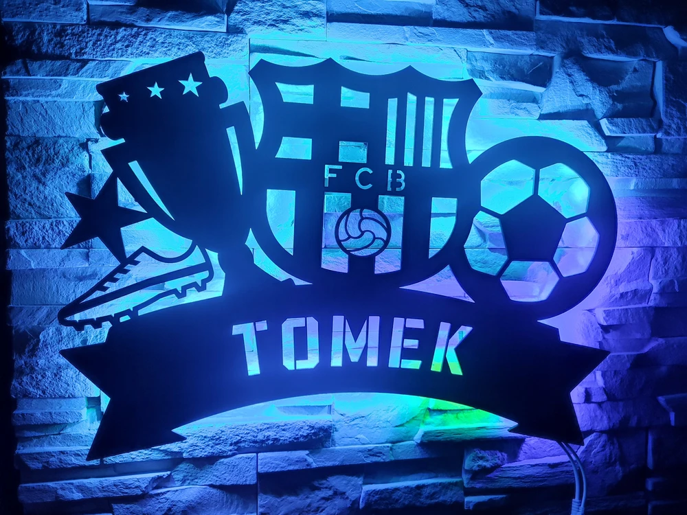 Bez Marki Lampka LED IMIĘ XL 67cmx47cm Herb FC Barcelona Obraz 3D Futbolo kamuolys FCB