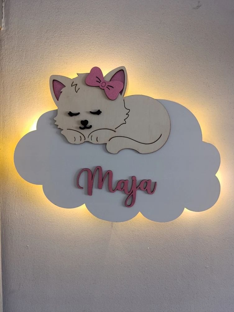 Bez Marki Lampka LED personalizowana chmurka kotek dydis L 388X285
