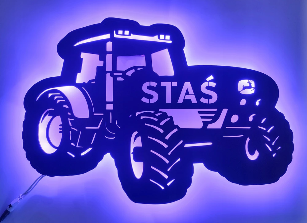 Bez Marki Lampka LED Traktor John Deere su Imieniem Dziecka! led imię XXL 67cm X 46cm