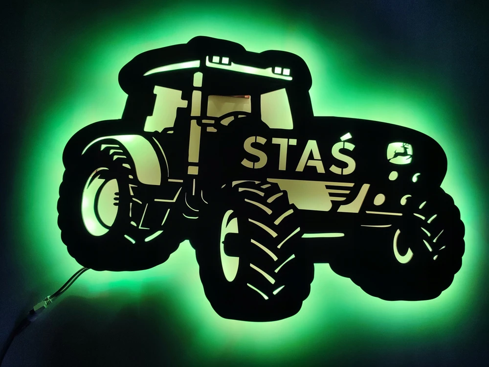 Bez Marki Lampka LED Traktor John Deere su Imieniem Dziecka! led imię XXL 67cm X 46cm