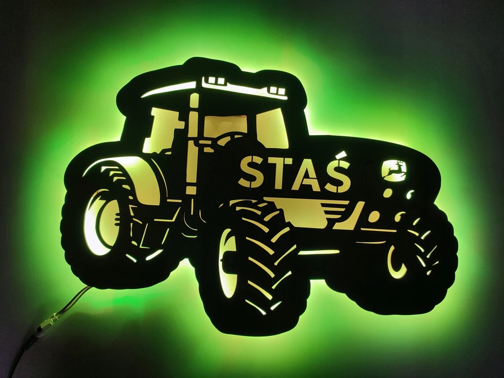 Bez Marki Lampka LED Traktor John Deere su Imieniem Dziecka! led imię XXL 67cm X 46cm
