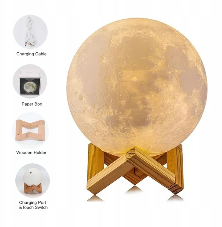 Bez Marki Lampka Nocna 3D Księżyc Moon Lamp Dziecięca Light LED Kula Galaktyka USB