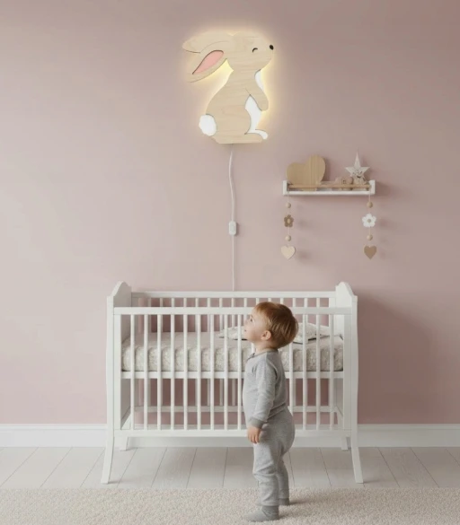 Bez Marki Lampka Nocna DLA DZIECKA Drewniana KRÓLICZEK Zając L