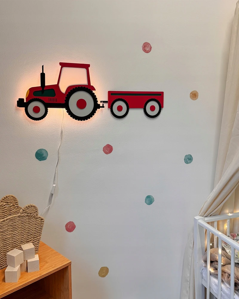 Bez Marki Lampka nocna drewniana vaikams TRAKTOR- lampka do pokoju niemowlaka LED