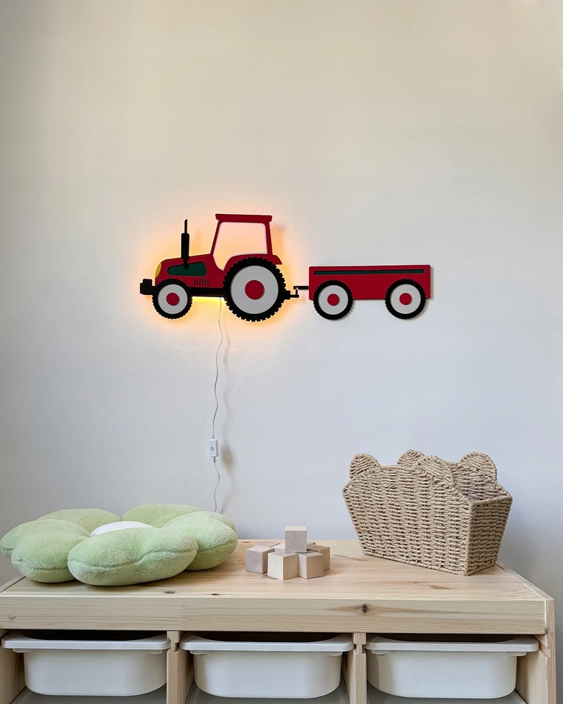 Bez Marki Lampka nocna drewniana vaikams TRAKTOR- lampka do pokoju niemowlaka LED