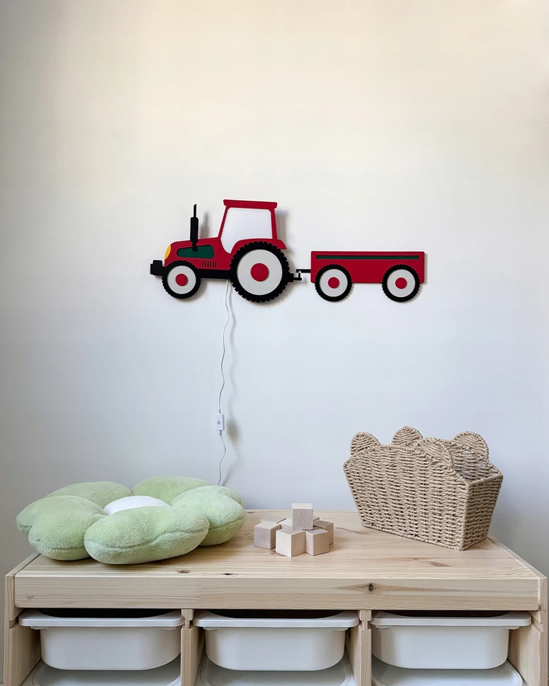 Bez Marki Lampka nocna drewniana vaikams TRAKTOR- lampka do pokoju niemowlaka LED