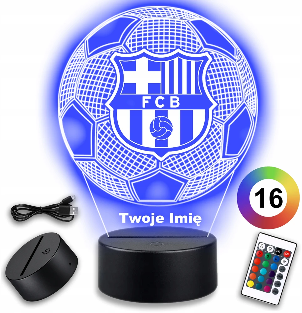 Bez Marki Lampka Nocna Futbolo kamuolys FC Barcelona Prezent Grawer Twoje Imię LED 3D