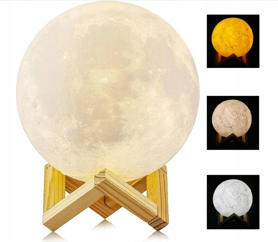 Bez Marki Lampka nocna KSIĘŻYC 3D moon light KULA na szafkę ze stojakiem podstawka US
