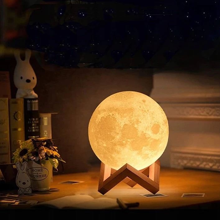 Bez Marki Lampka nocna KSIĘŻYC 3D moon light KULA na szafkę ze stojakiem podstawka US