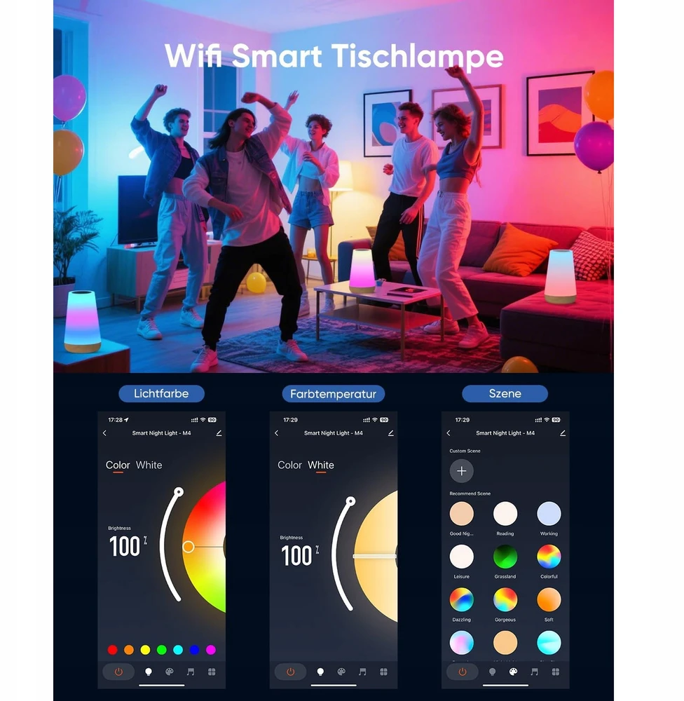Bez Marki Lampka nocna lampa stołowa LED inteligentna lampka WiFi RGB su timerem 5W