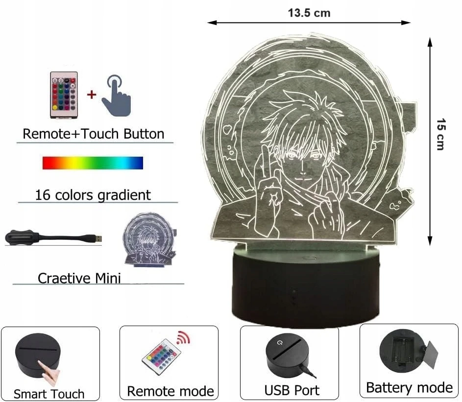 Bez Marki Lampka nocna LED 3D ANIME NARUTO hologram MINI USB 2xpanele
