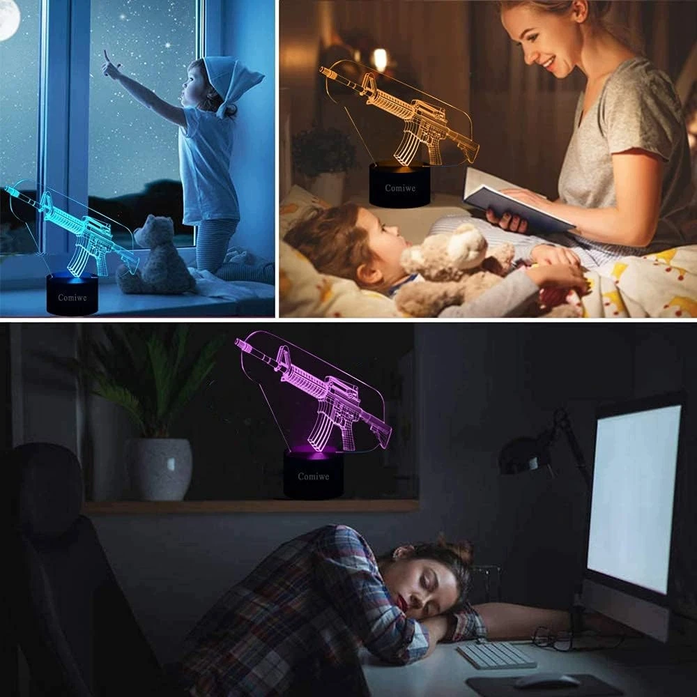 Bez Marki Lampka Nocna LED 3D Karabin 16 Kolorów Pilot USB Dekoracyjna