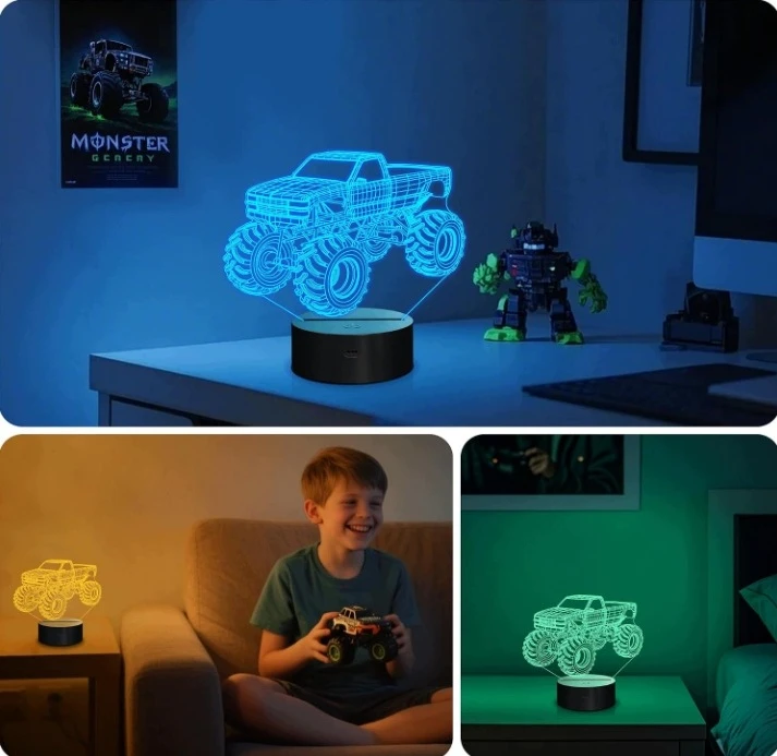 Bez Marki Lampka Nocna LED 3D Monster Truck RGB Pilot 16 Kolorów Timer USB