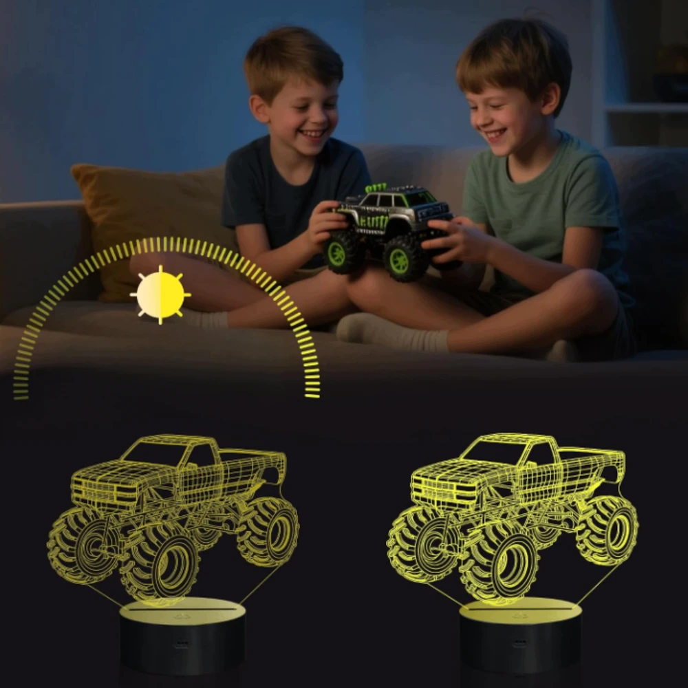 Bez Marki Lampka Nocna LED 3D Monster Truck RGB Pilot 16 Kolorów Timer USB