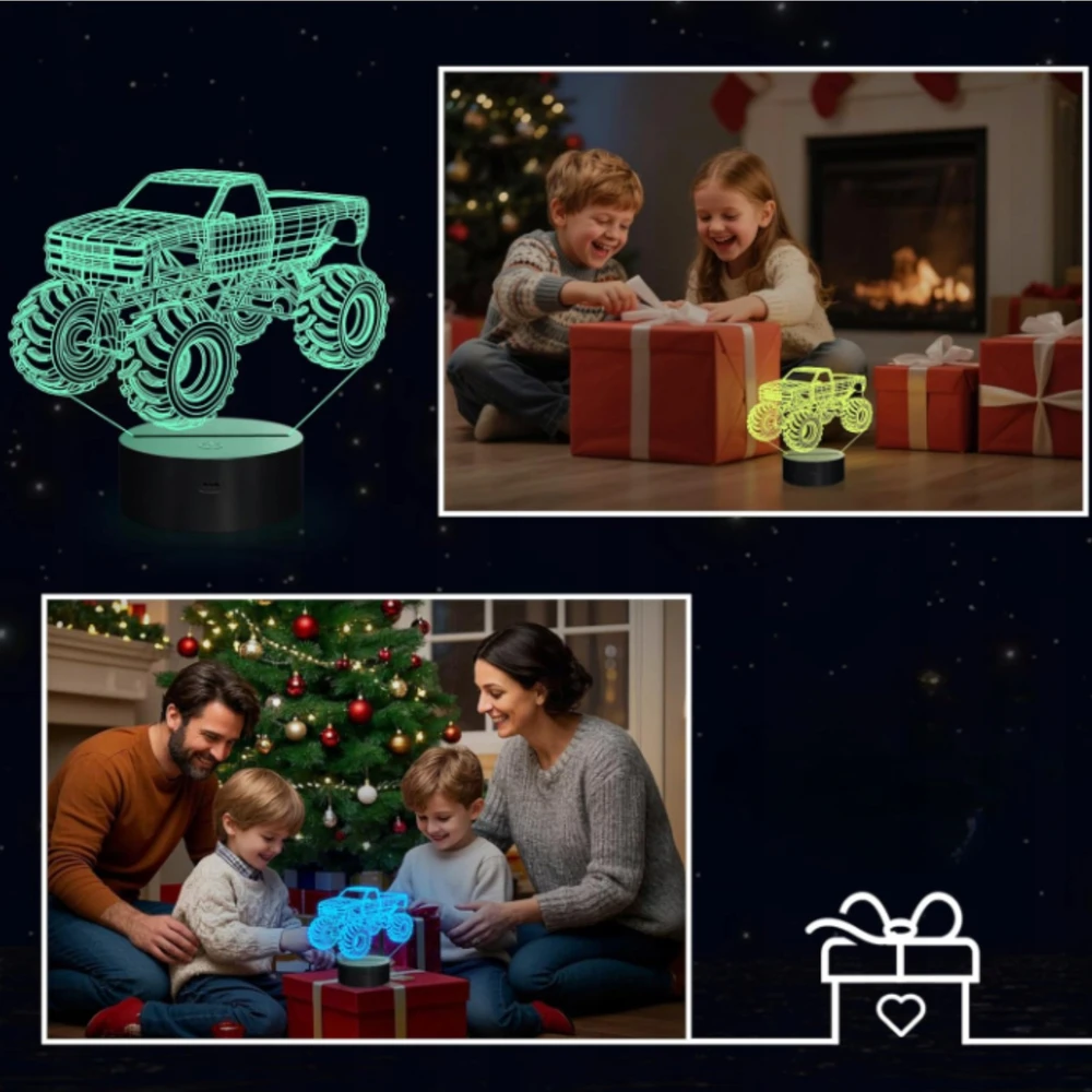Bez Marki Lampka Nocna LED 3D Monster Truck RGB Pilot 16 Kolorów Timer USB