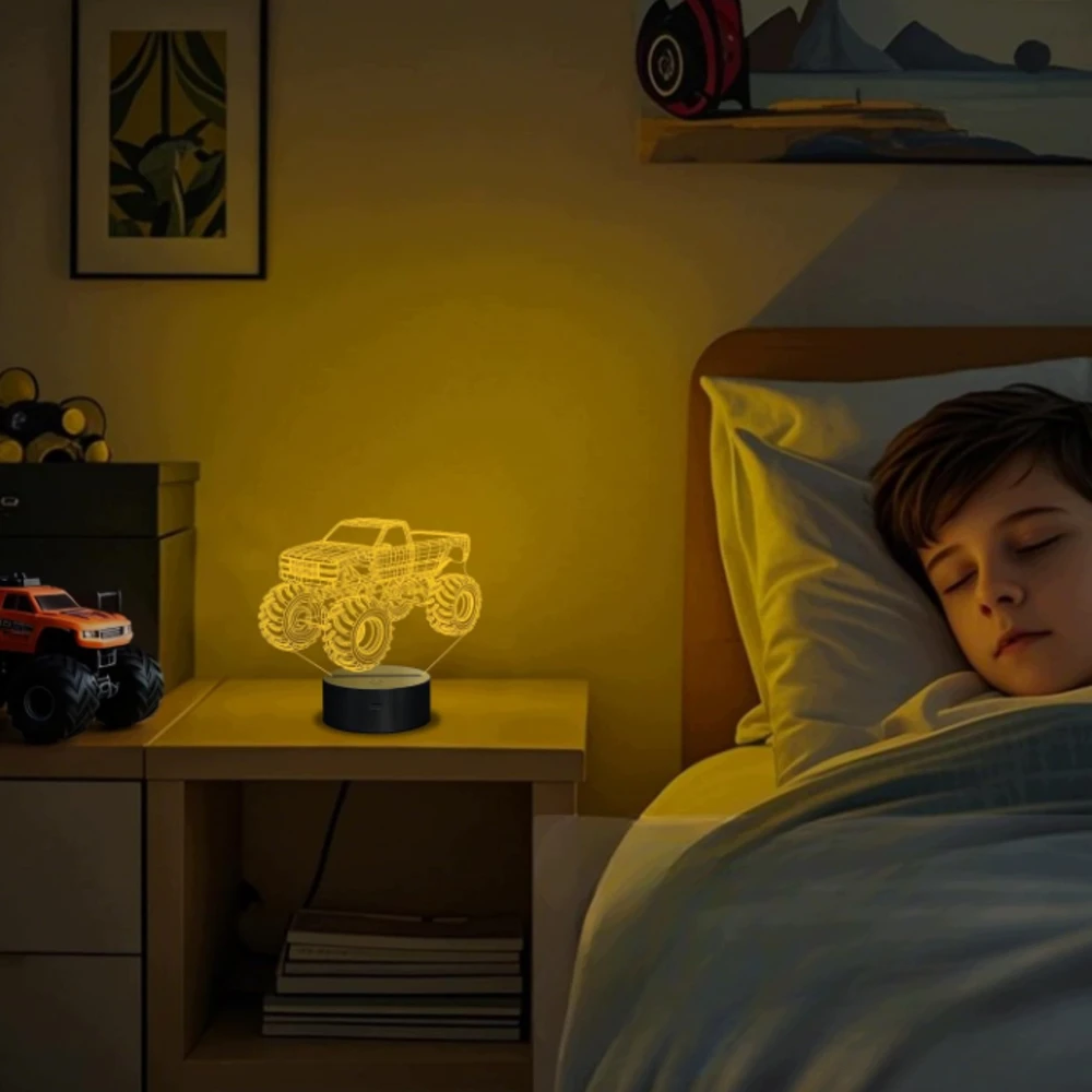 Bez Marki Lampka Nocna LED 3D Monster Truck RGB Pilot 16 Kolorów Timer USB