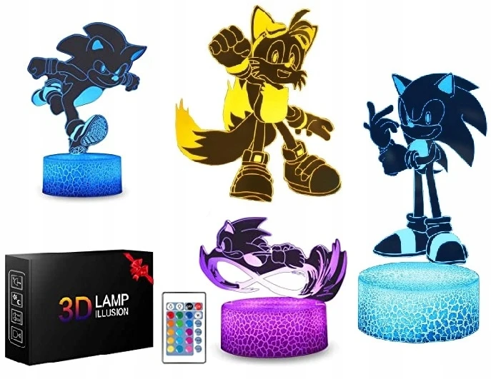 Bez Marki Lampka nocna LED 3D SONIC hologram 4xpanele ŚWIATŁO LED DEKORACJA USB Pultas
