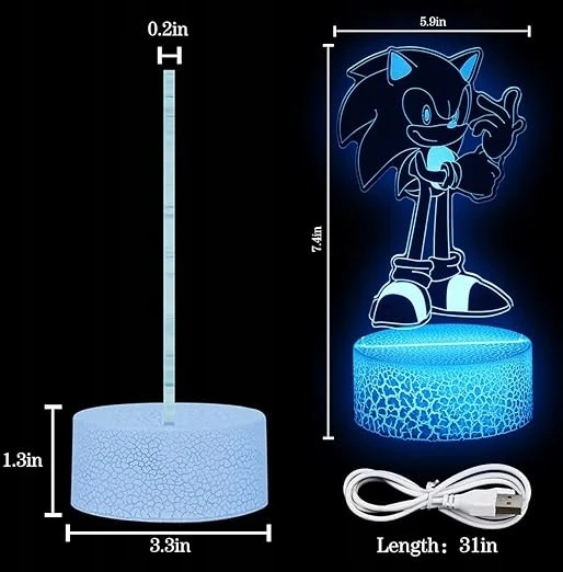 Bez Marki Lampka nocna LED 3D SONIC hologram 4xpanele ŚWIATŁO LED DEKORACJA USB Pultas