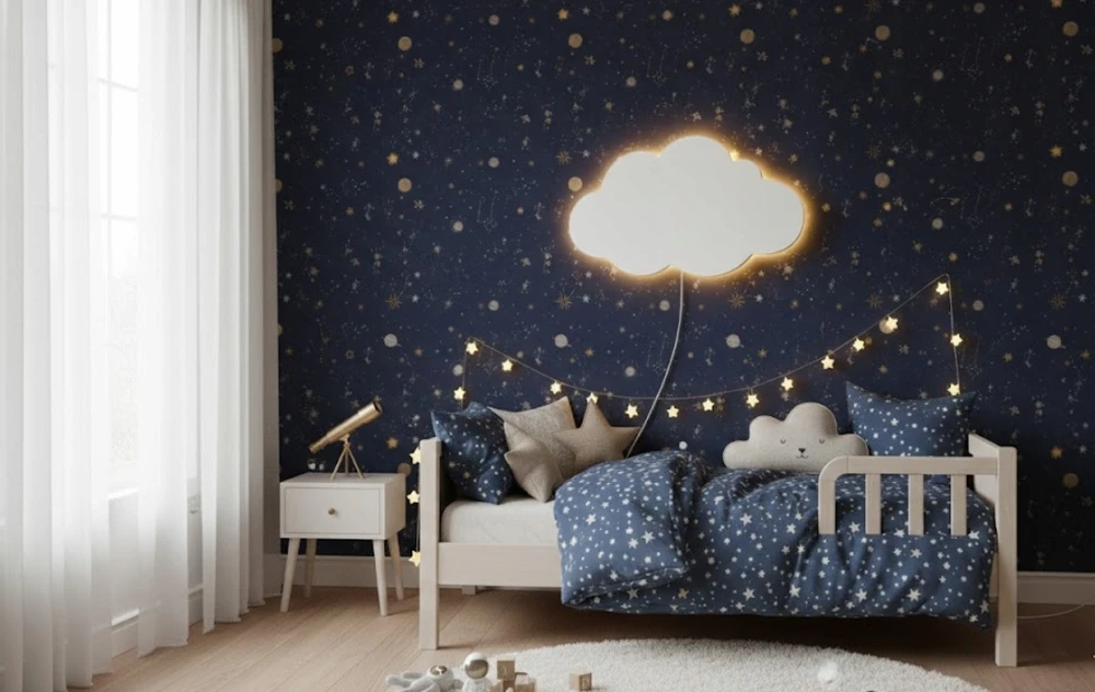 Bez Marki Lampka Nocna LED CHMURKA Biała42cm dla Dzieci XL Ścienna Styl Skandynawski