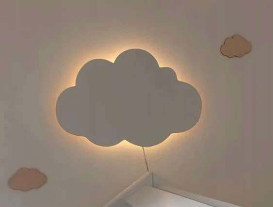 Bez Marki Lampka Nocna LED CHMURKA Biała42cm dla Dzieci XL Ścienna Styl Skandynawski