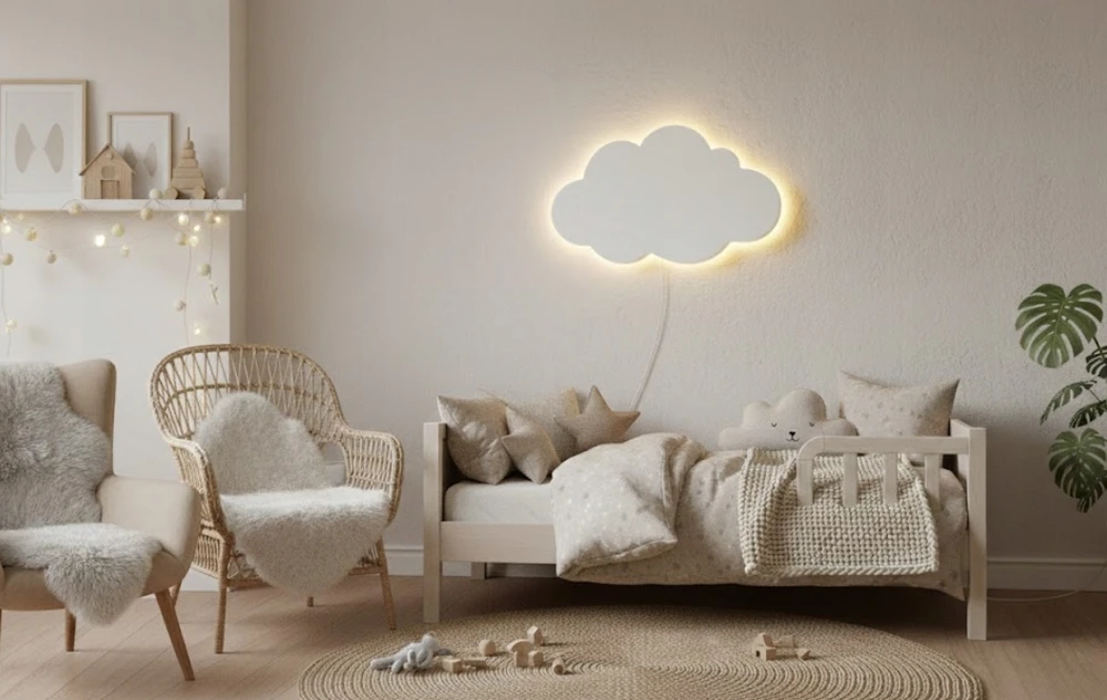 Bez Marki Lampka Nocna LED CHMURKA Biała42cm dla Dzieci XL Ścienna Styl Skandynawski