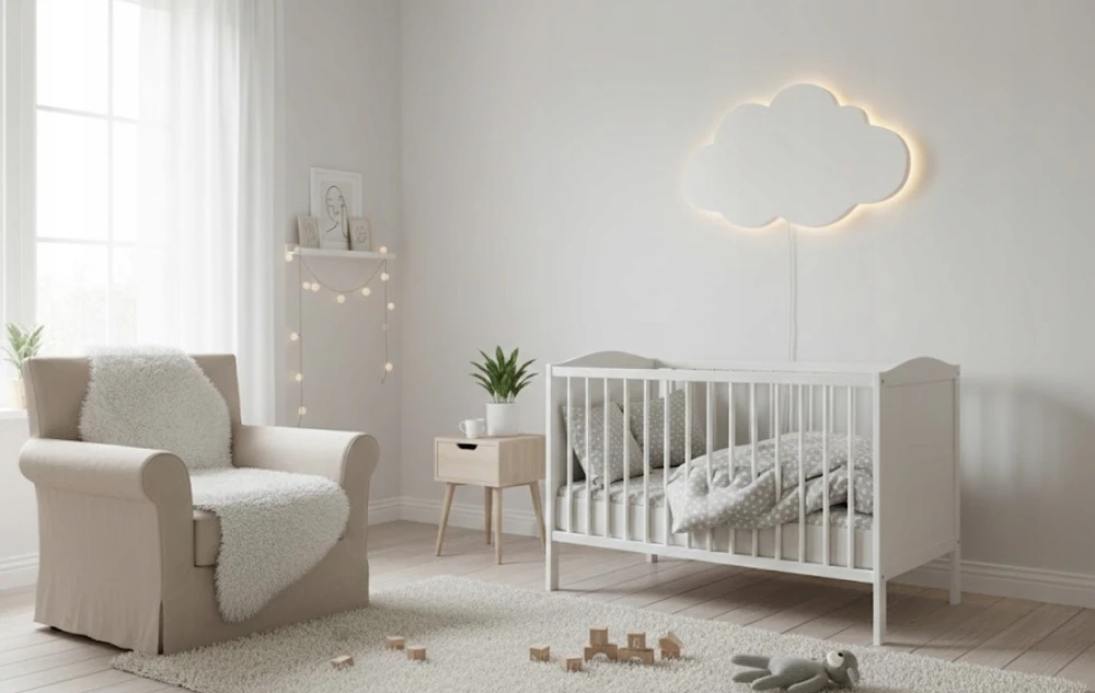 Bez Marki Lampka Nocna LED CHMURKA Biała42cm dla Dzieci XL Ścienna Styl Skandynawski
