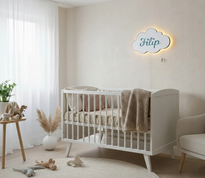Bez Marki Lampka Nocna LED Chmurka su Imieniem Dziecka Personalizowana Drewniana L