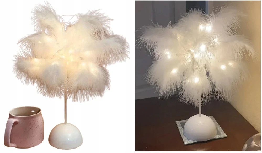 Bez Marki Lampka Nocna LED Dekoracyjna Ozdobna Na Biurko Piórka Na Baterie 35cm