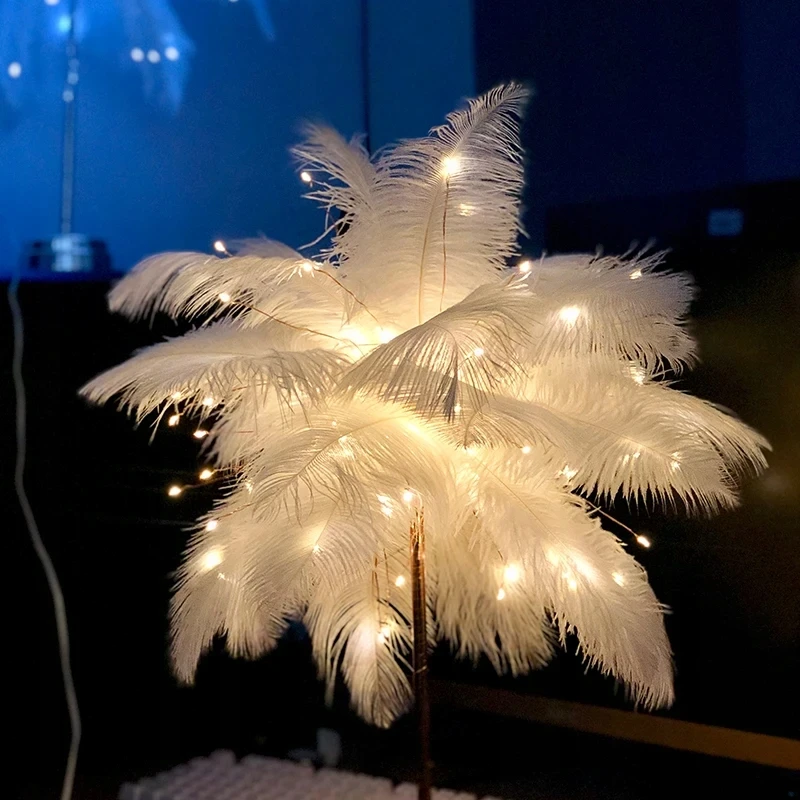 Bez Marki Lampka Nocna LED Dekoracyjna Ozdobna Na Biurko Piórka Na Baterie 35cm