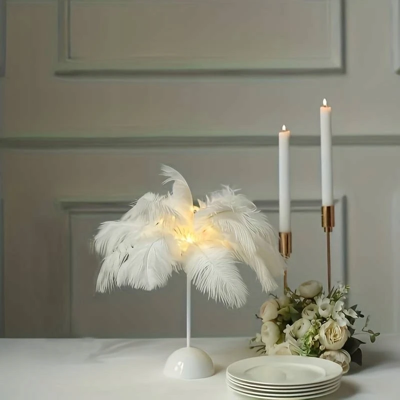 Bez Marki Lampka Nocna LED Dekoracyjna Ozdobna Na Biurko Piórka Na Baterie 35cm