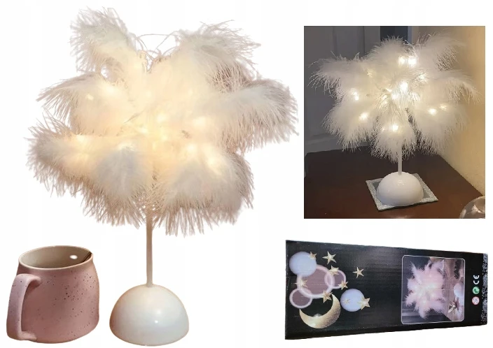 Bez Marki Lampka Nocna LED Dekoracyjna Ozdobna Na Biurko Piórka Na Baterie 35cm