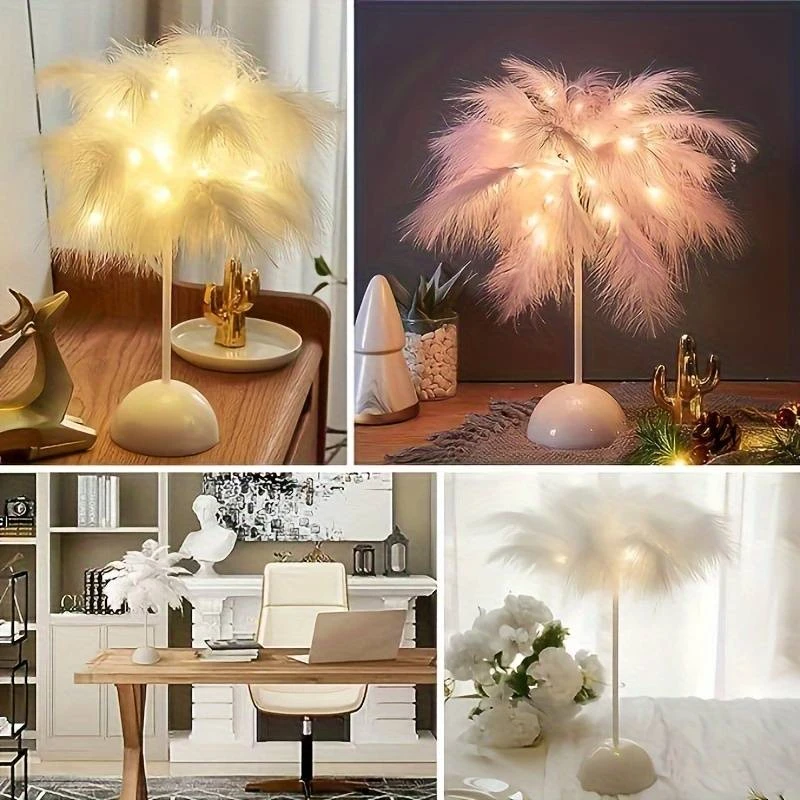 Bez Marki Lampka Nocna LED Dekoracyjna Ozdobna Na Biurko Piórka Na Baterie 35cm