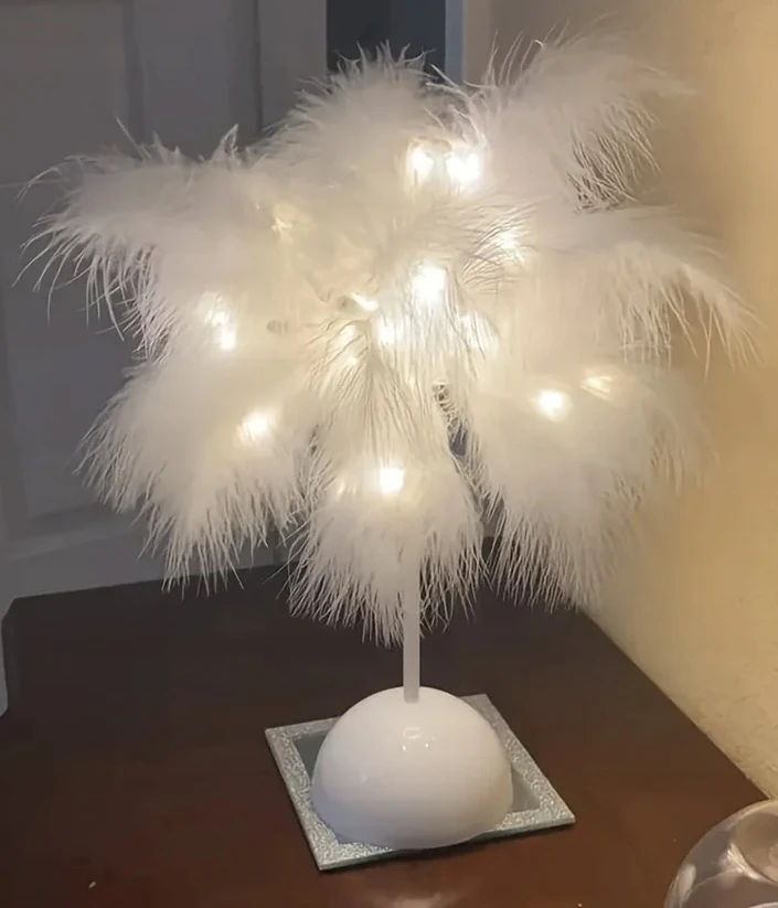 Bez Marki Lampka Nocna LED Dekoracyjna Ozdobna Na Biurko Piórka Na Baterie 35cm
