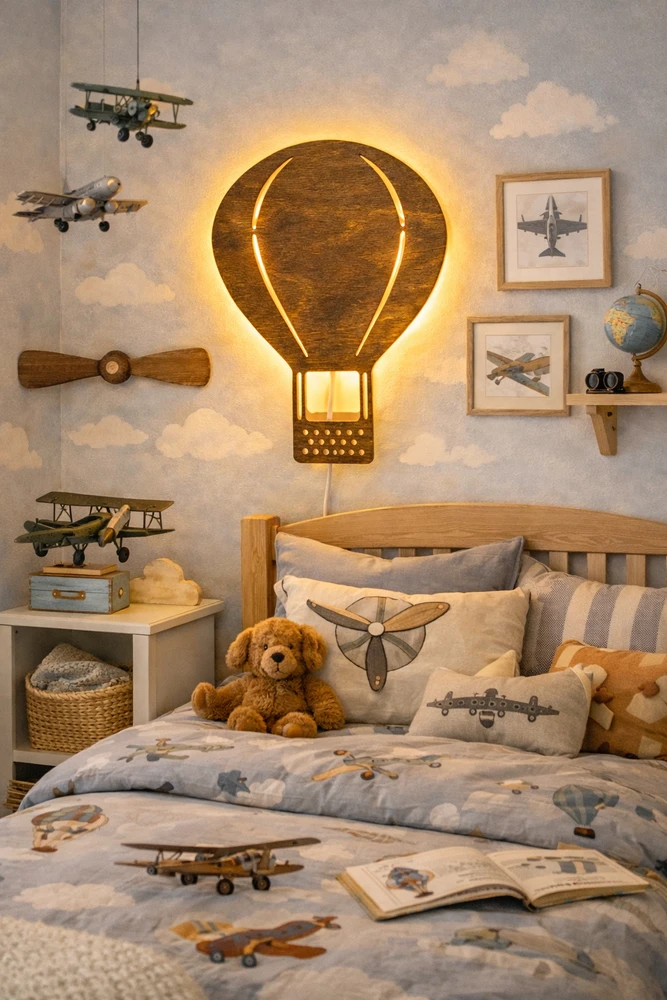 Bez Marki Lampka Nocna LED Dla Dzieci Balon Drewniana Na Ścianę Boho Skandynawska L
