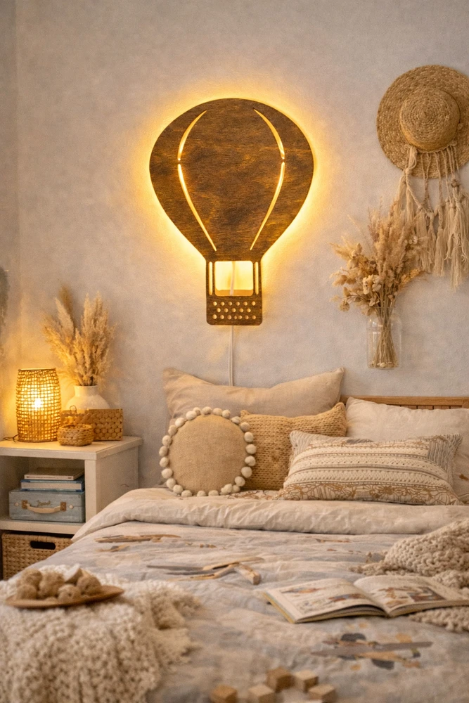 Bez Marki Lampka Nocna LED Dla Dzieci Balon Drewniana Na Ścianę Boho Skandynawska L