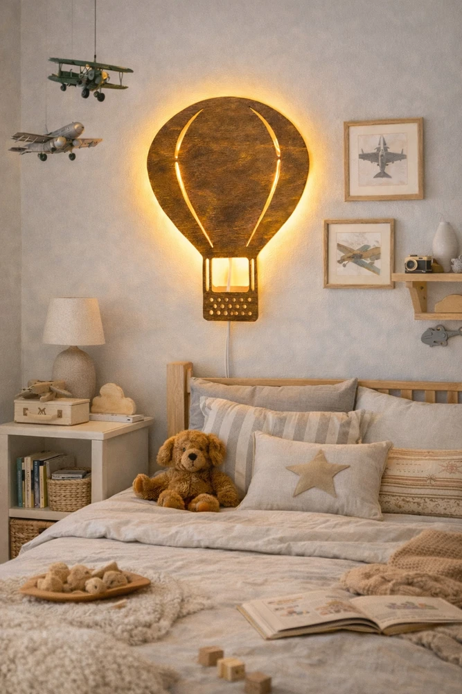 Bez Marki Lampka Nocna LED Dla Dzieci Balon Drewniana Na Ścianę Boho Skandynawska L