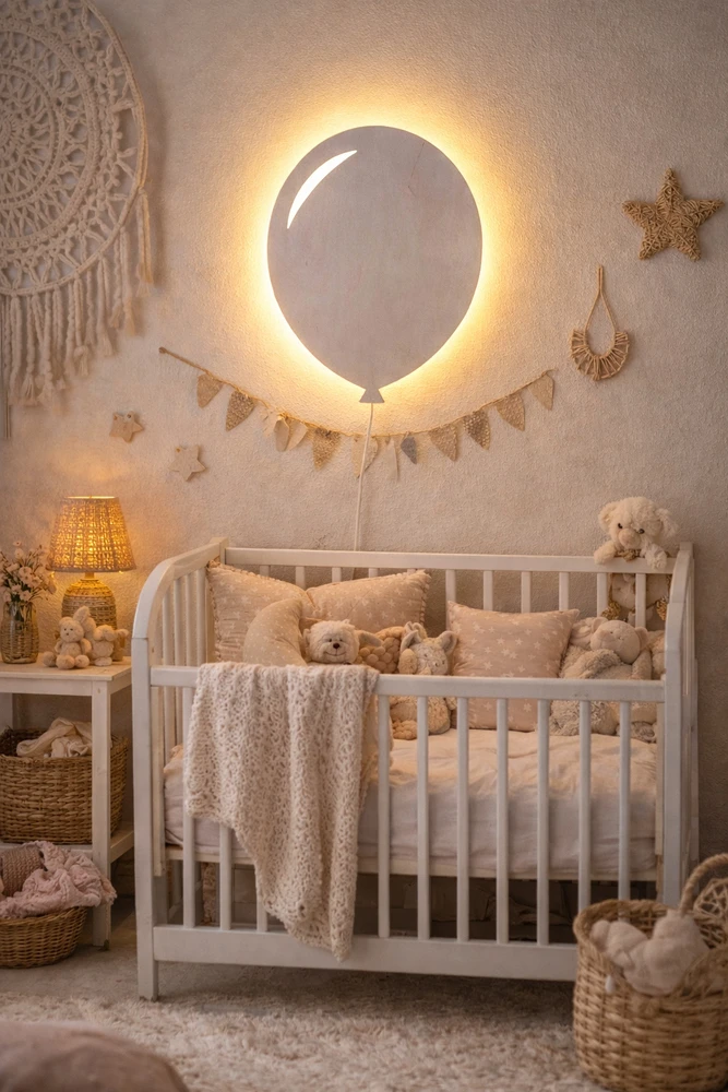 Bez Marki Lampka Nocna LED Dla Dzieci Balonik Drewniana Lampka Balon Boho Handmade