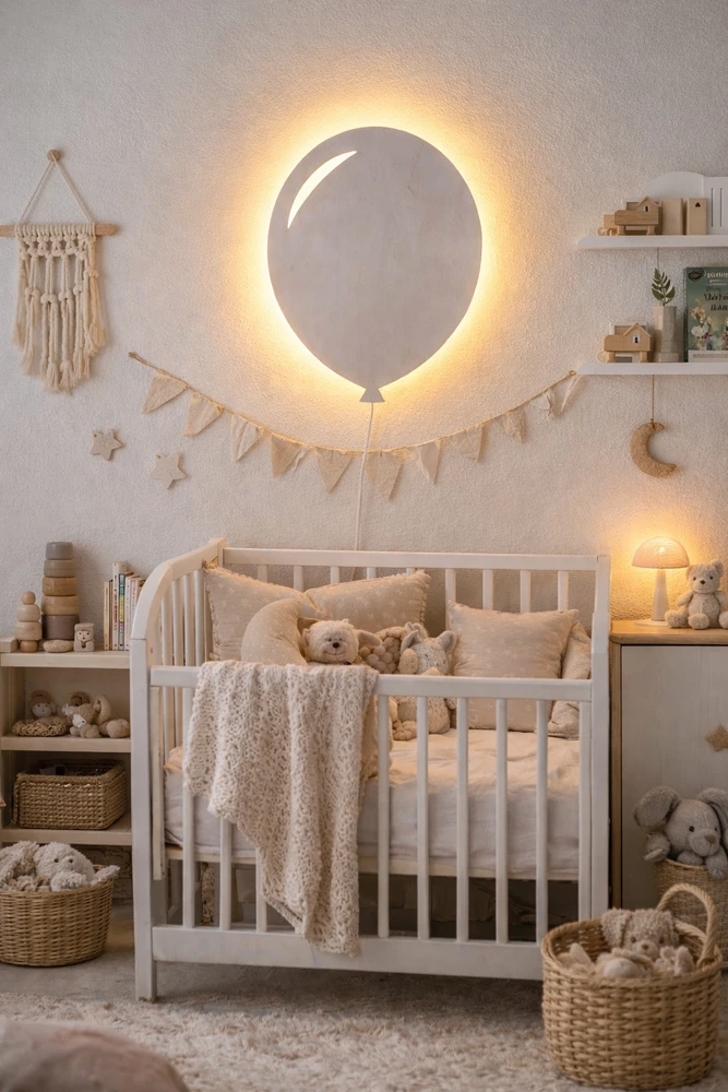 Bez Marki Lampka Nocna LED Dla Dzieci Balonik Drewniana Lampka Balon Boho Handmade